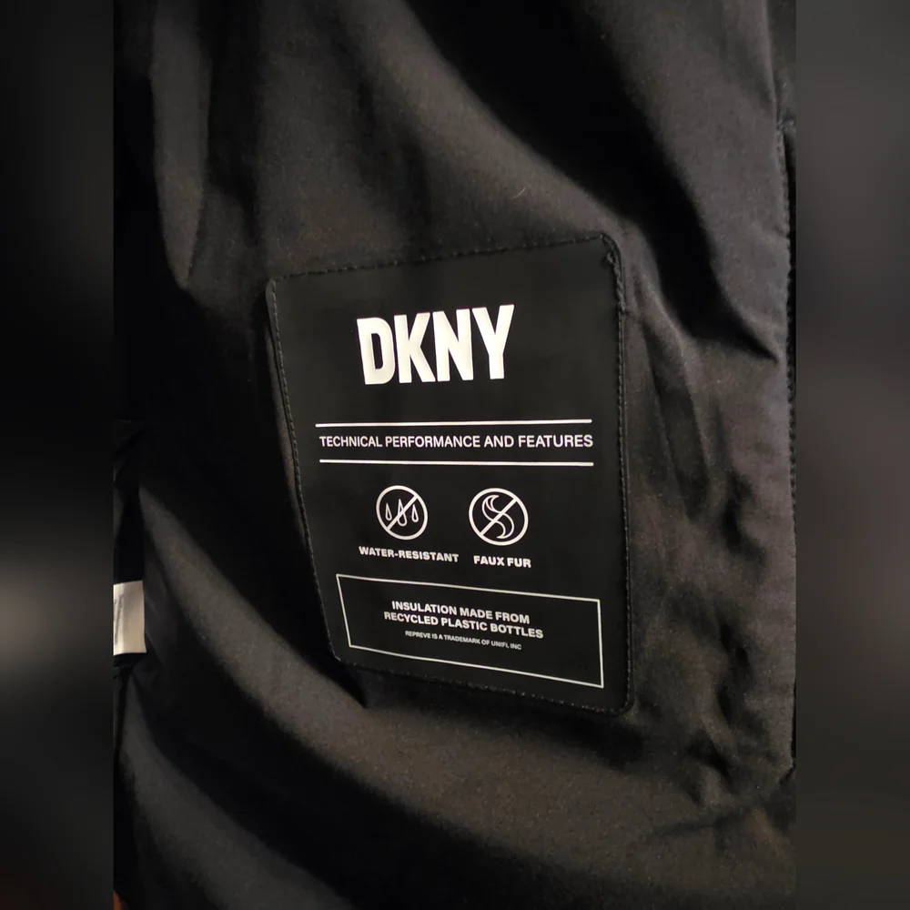 DKNY Quilted Puffer Snow Jacket in Brown Gloss with Faux Fur Hood - Picture 9 of 11